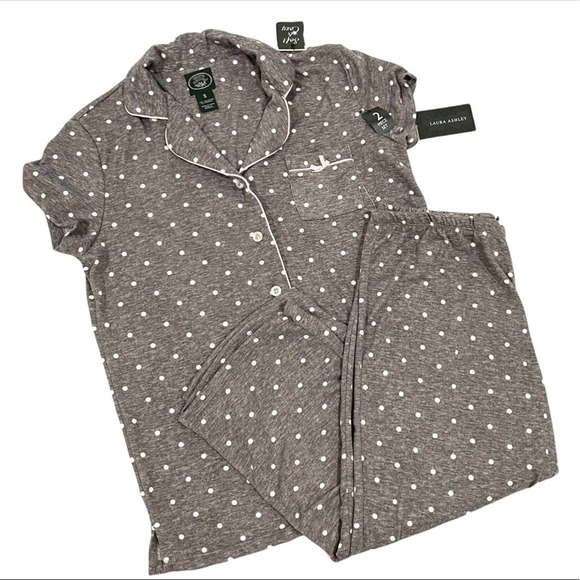 Laura Ashley NWT polka dot Spot Notch Collar Capri pajama Set  top and pants S - Picture 4 of 7